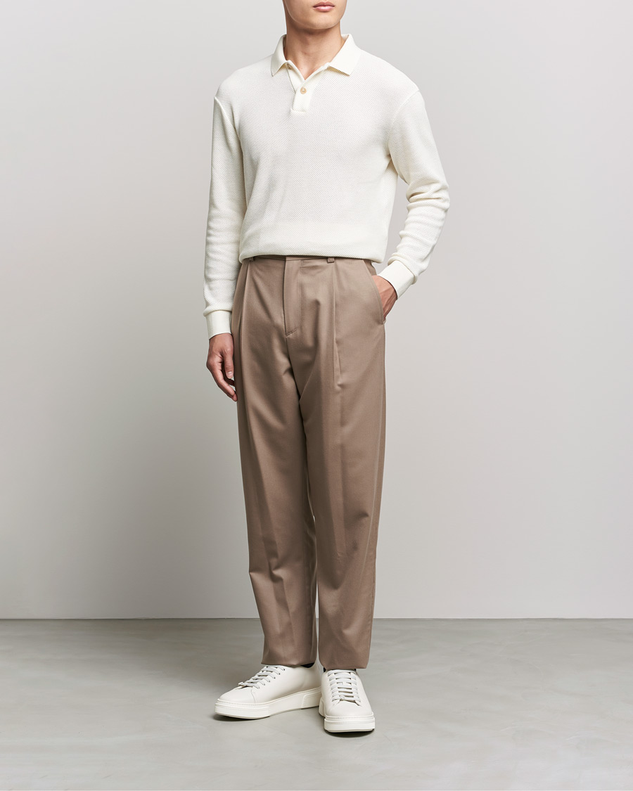 Herr | Byxor | Giorgio Armani | Tapered Pleated Flannel Trousers Beige