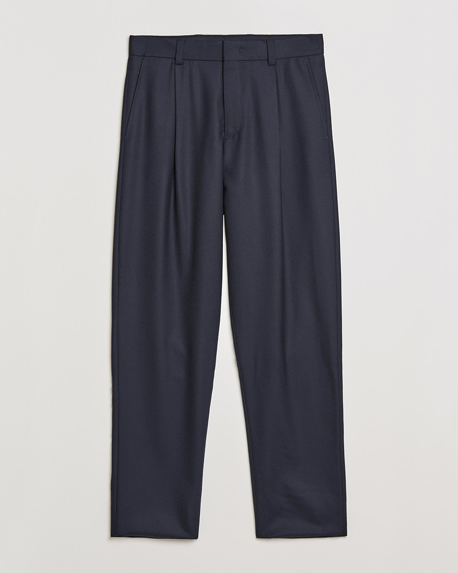 Herr | Byxor | Giorgio Armani | Tapered Pleated Flannel Trousers Navy
