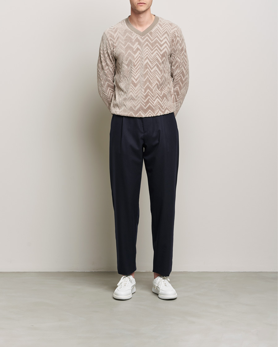 Herr | Flanellbyxor | Giorgio Armani | Tapered Pleated Flannel Trousers Navy