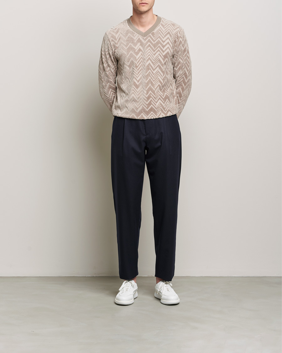 Herr | Byxor | Giorgio Armani | Tapered Pleated Flannel Trousers Navy