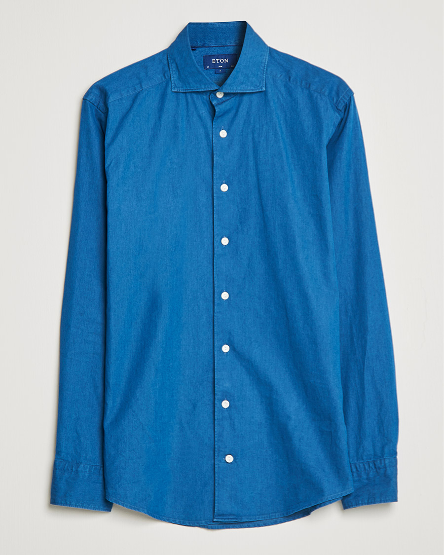 Herr | Skjortor | Eton | Slim Fit Garment Washed Denim Shirt Indigo