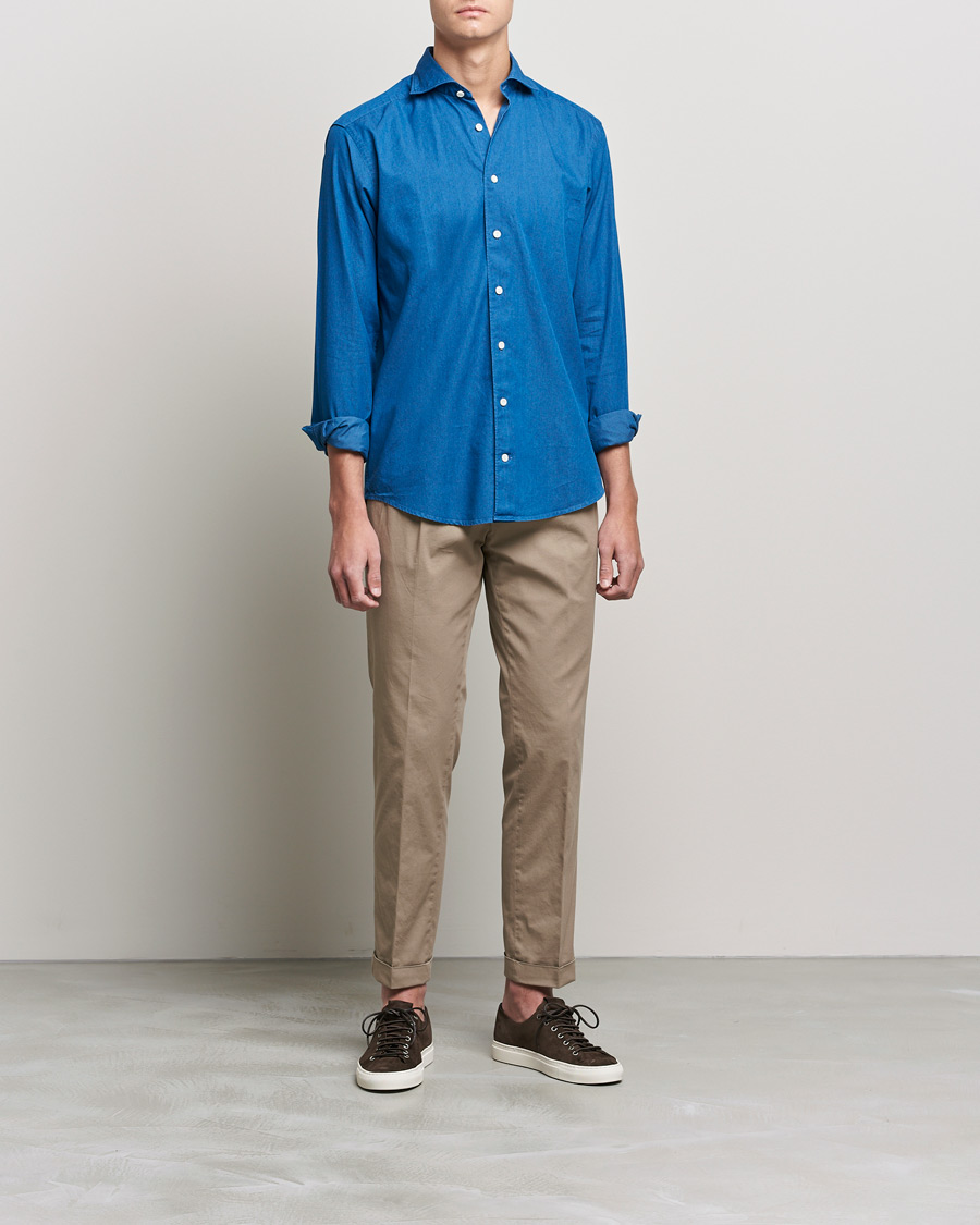 Herr | Jeansskjortor | Eton | Slim Fit Garment Washed Denim Shirt Indigo