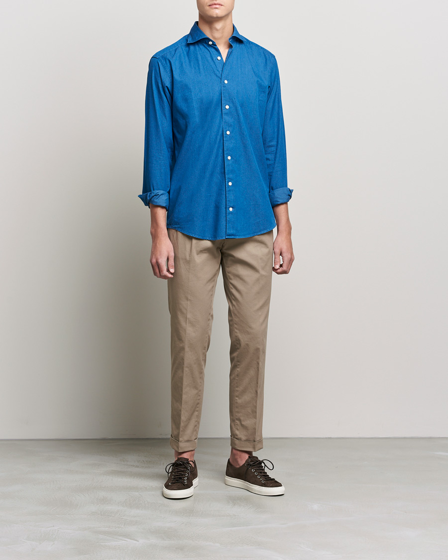 Herr | Skjortor | Eton | Slim Fit Garment Washed Denim Shirt Indigo