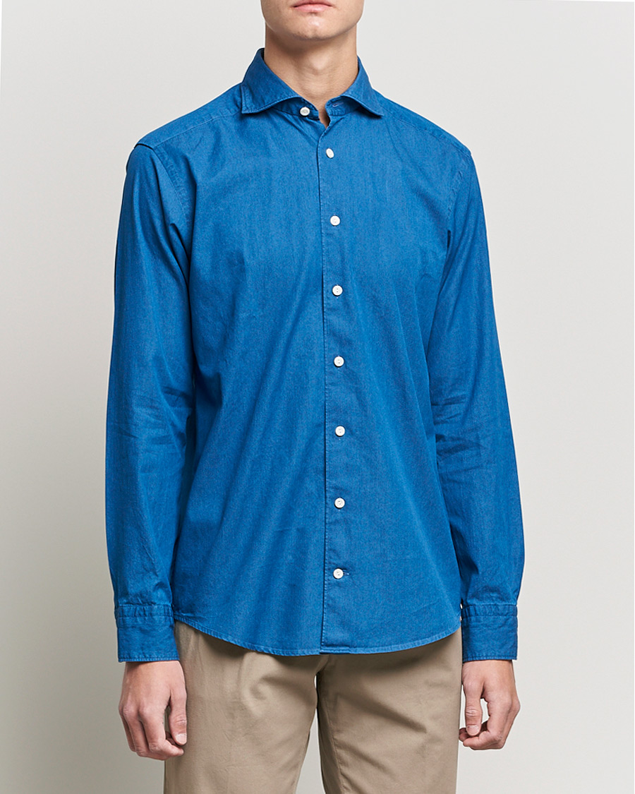 Herr | Skjortor | Eton | Slim Fit Garment Washed Denim Shirt Indigo