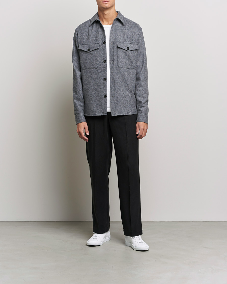 Herr | Skjortjackor | J.Lindeberg | Flat Wool Regular Overshirt Grey Melange