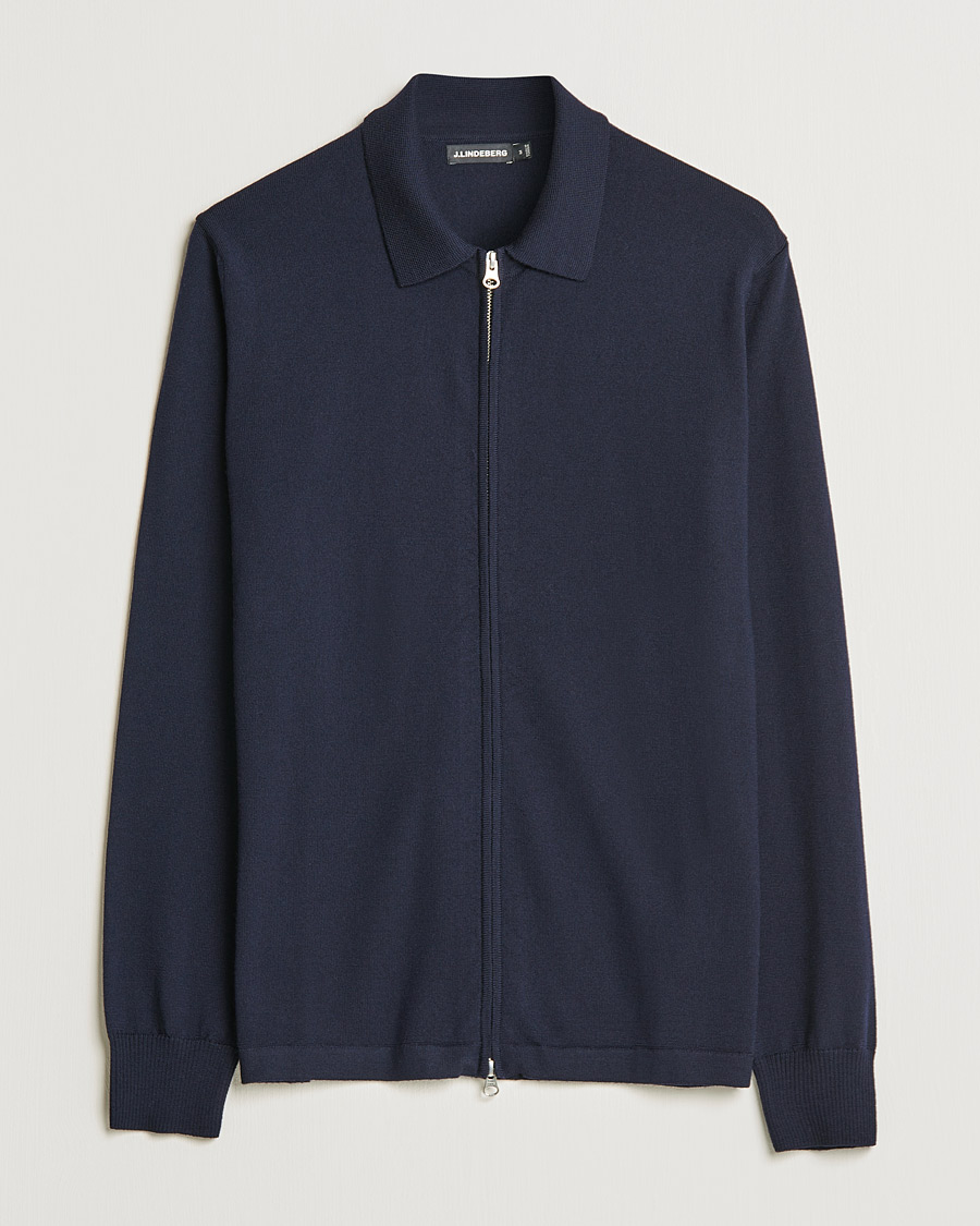 Herr | Tröjor | J.Lindeberg | Nyle True Merino Zip Cardigan Navy