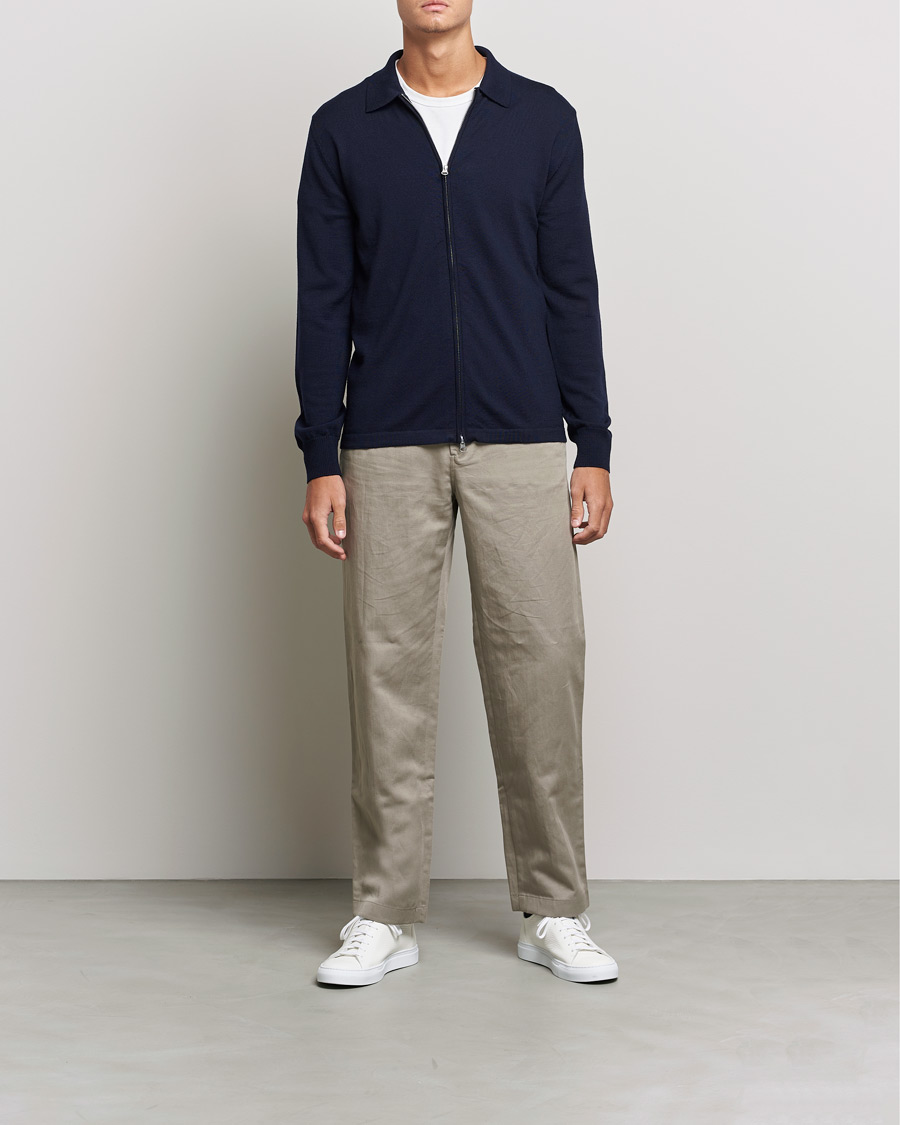 Herr | Tröjor | J.Lindeberg | Nyle True Merino Zip Cardigan Navy