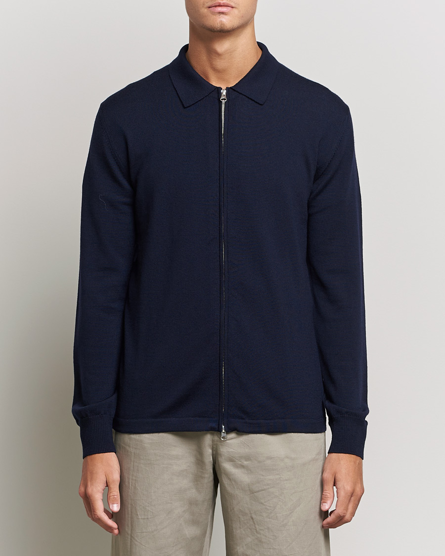 Herr | Tröjor | J.Lindeberg | Nyle True Merino Zip Cardigan Navy