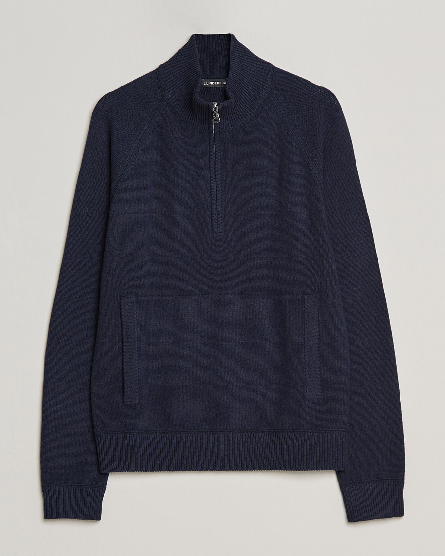 Herr | Tröjor | J.Lindeberg | Collin Cashmere/Wool Knitted Half Zip Navy