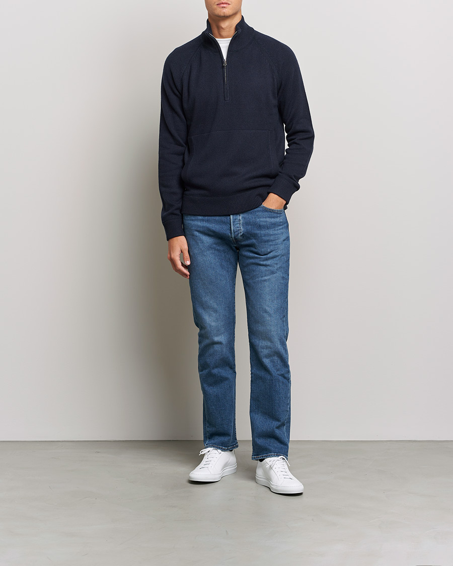 Herr | Tröjor | J.Lindeberg | Collin Cashmere/Wool Knitted Half Zip Navy