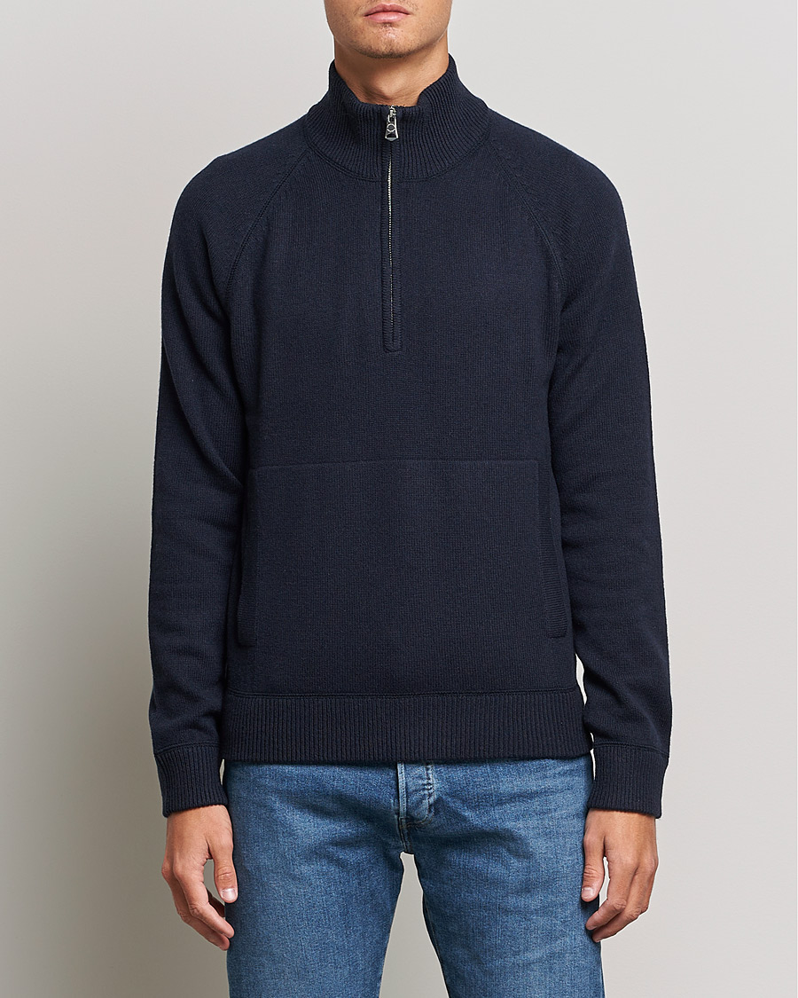Herr | Tröjor | J.Lindeberg | Collin Cashmere/Wool Knitted Half Zip Navy