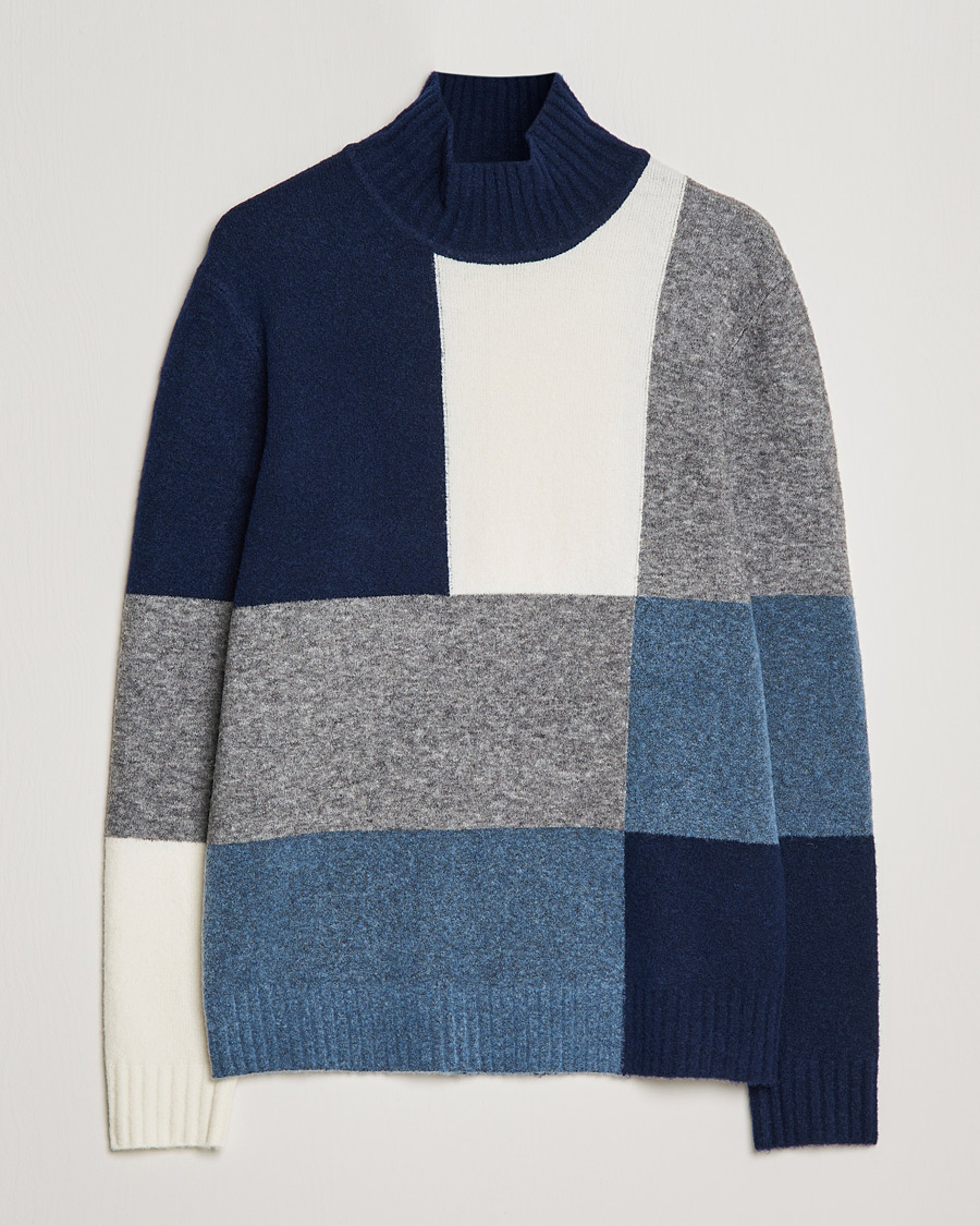 Herr | Tröjor | J.Lindeberg | Orian Wool Blend Turtleneck Blue Colorblock