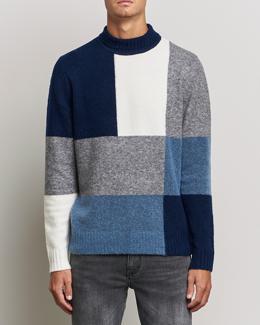 Herr | Tröjor | J.Lindeberg | Orian Wool Blend Turtleneck Blue Colorblock