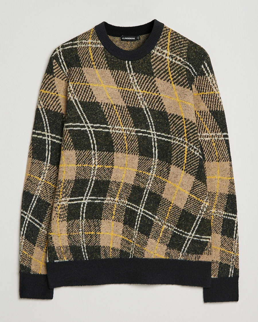 Herr | Tröjor | J.Lindeberg | Glen Hairy Jacquard Knitted Crew Neck Tiger Brown