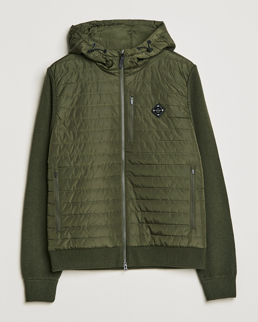 Herr | Tröjor | J.Lindeberg | Pierre Knitted Hybrid Full Zip Hood Forest Green
