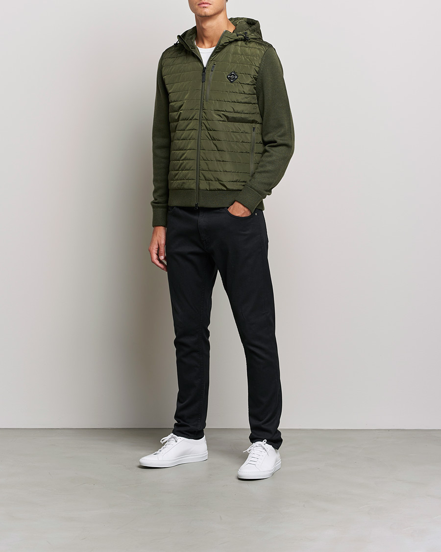 Herr | Tröjor | J.Lindeberg | Pierre Knitted Hybrid Full Zip Hood Forest Green