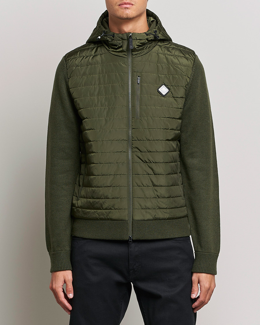 Herr | Tröjor | J.Lindeberg | Pierre Knitted Hybrid Full Zip Hood Forest Green