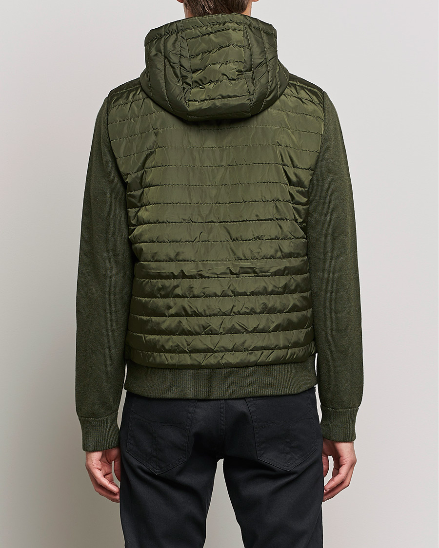 Herr | Tröjor | J.Lindeberg | Pierre Knitted Hybrid Full Zip Hood Forest Green