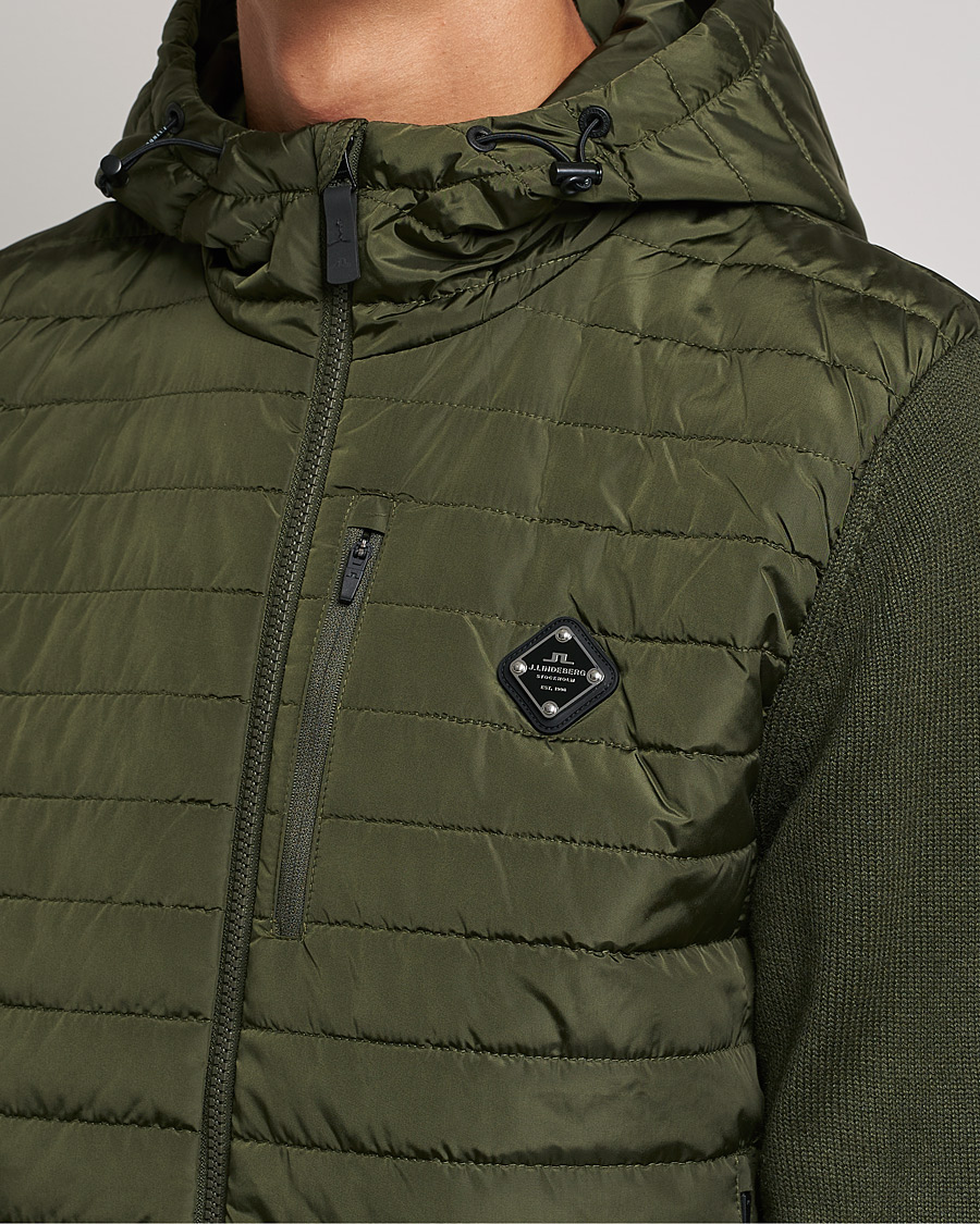 Herr | Tröjor | J.Lindeberg | Pierre Knitted Hybrid Full Zip Hood Forest Green