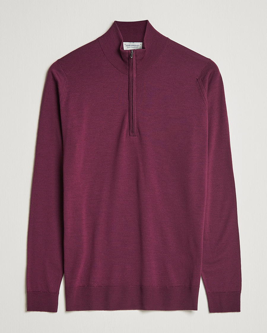 Herr | Tröjor | John Smedley | Barrow Extra Fine Merino Half Zip Pigment Purple