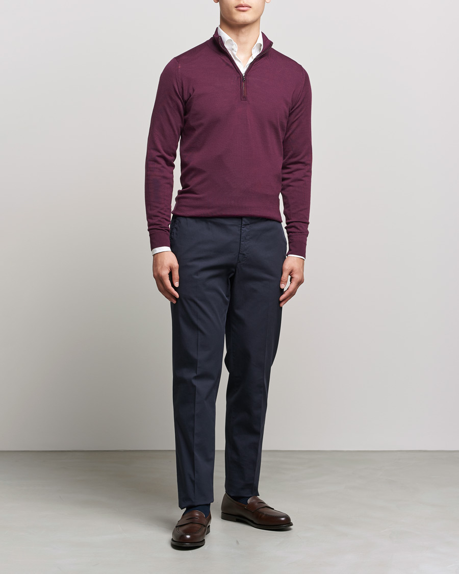 Herr | Tröjor | John Smedley | Barrow Extra Fine Merino Half Zip Pigment Purple
