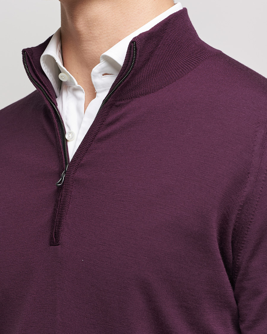 Herr | Tröjor | John Smedley | Barrow Extra Fine Merino Half Zip Pigment Purple