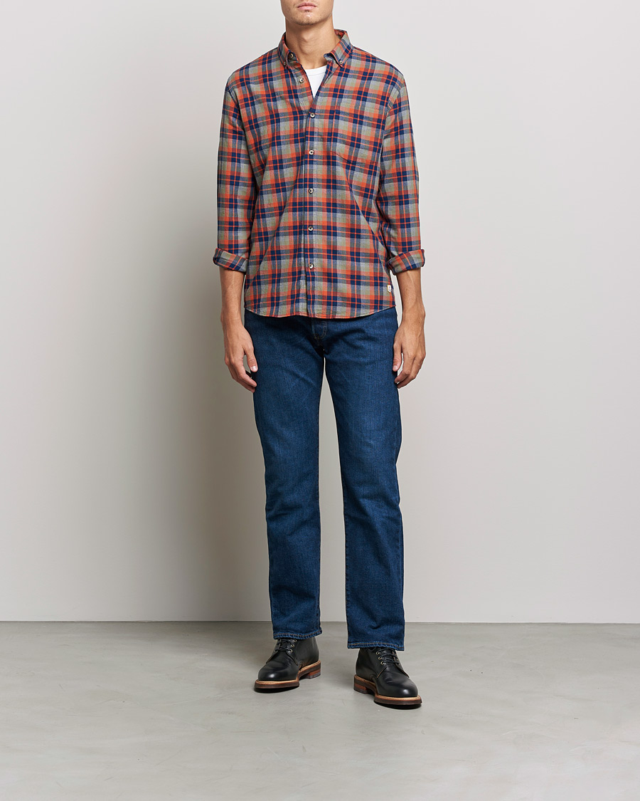 Herr | Skjortor | Armor-lux | Chemise Flannel Shirt Green Blue