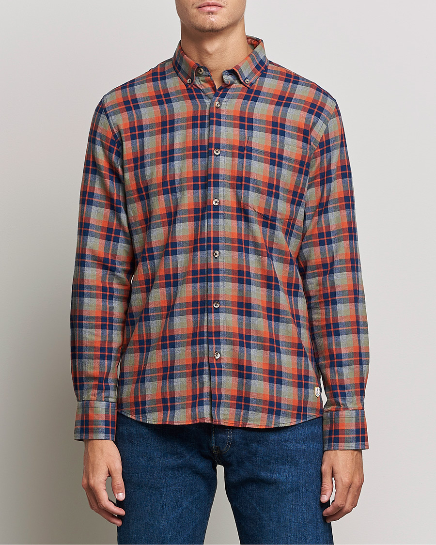 Herr | Skjortor | Armor-lux | Chemise Flannel Shirt Green Blue