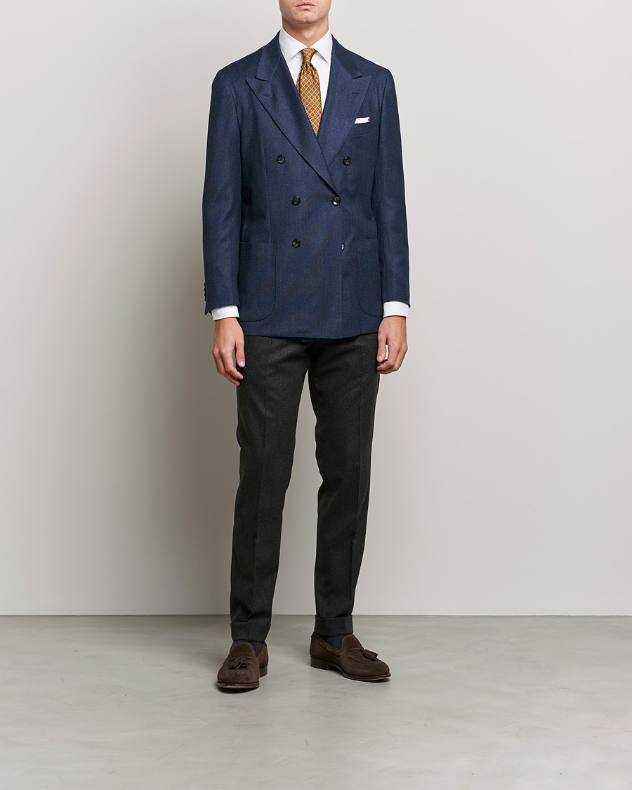Herr | Kavajer | Kiton | Wool/Cashmere Hopsack DB Blazer Navy
