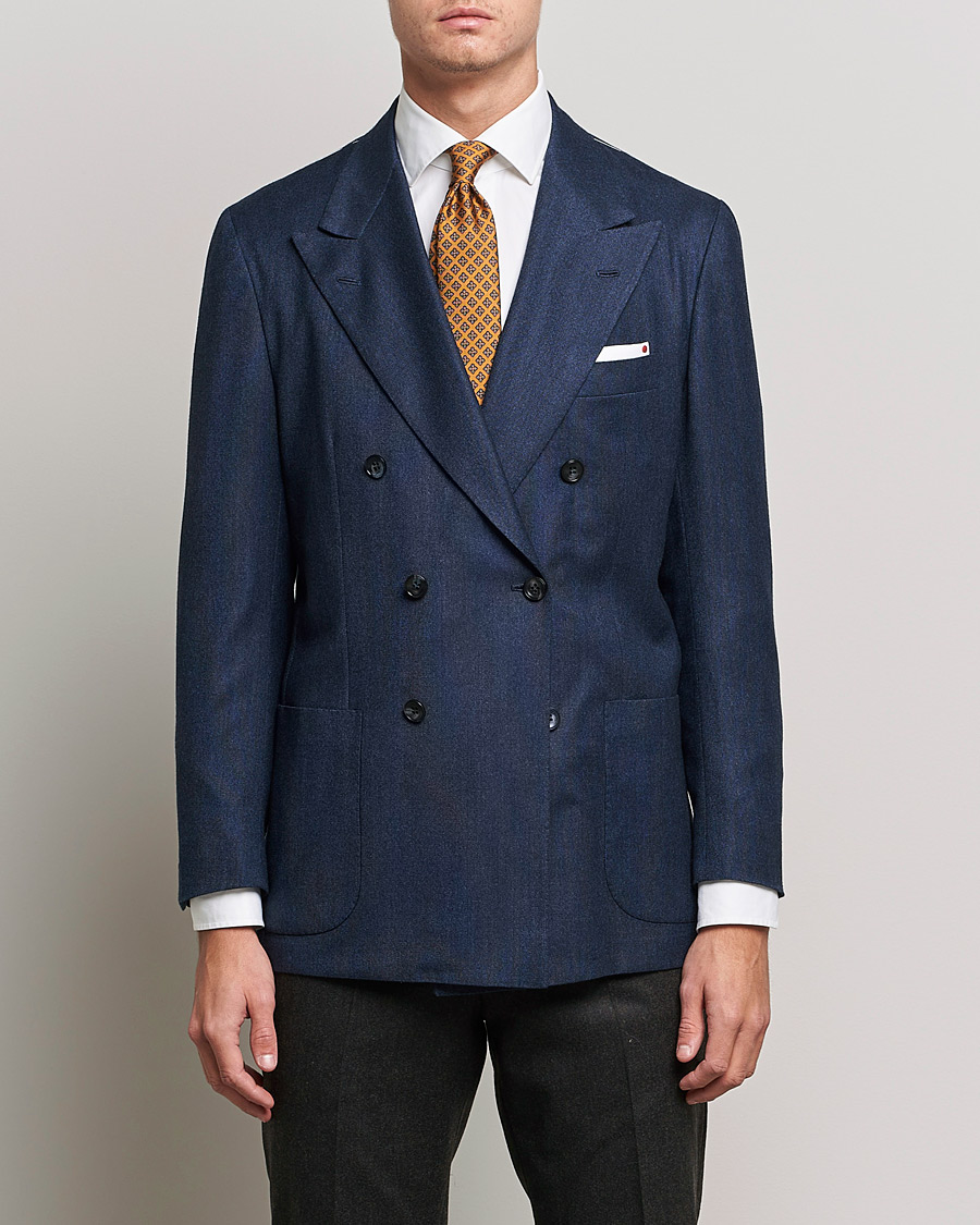 Herr | Kavajer | Kiton | Wool/Cashmere Hopsack DB Blazer Navy