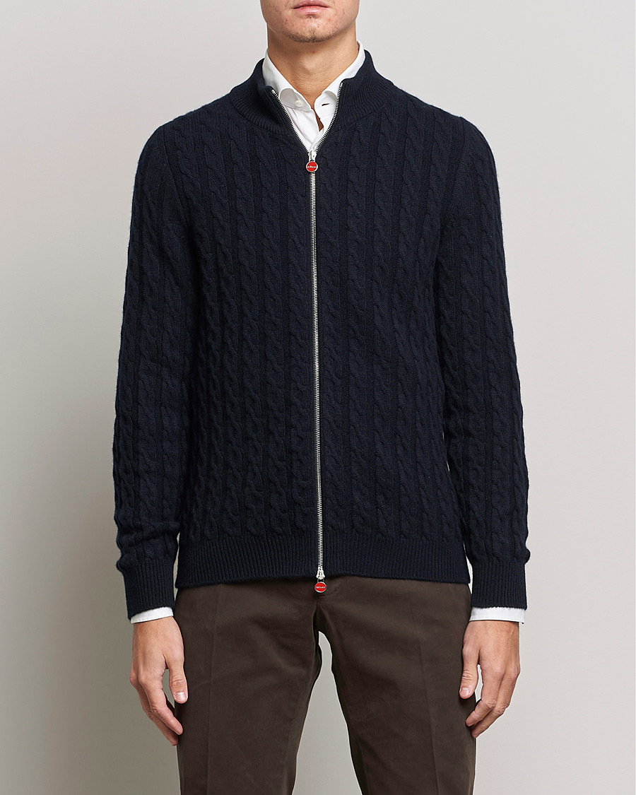 Herr | Italian Department | Kiton | Cashmere Cable Zip Sweater Navy