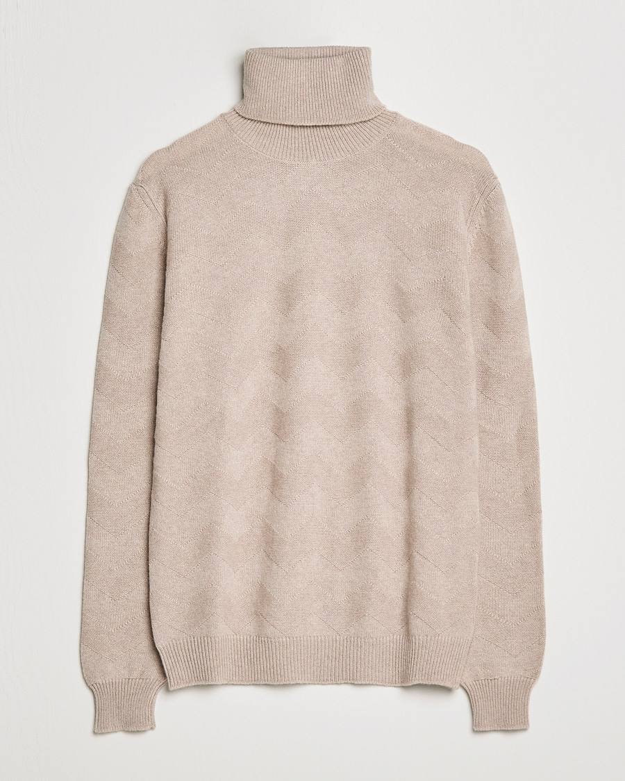 Herr | Tröjor | Kiton | Cashmere Zig Zag Turtleneck Beige