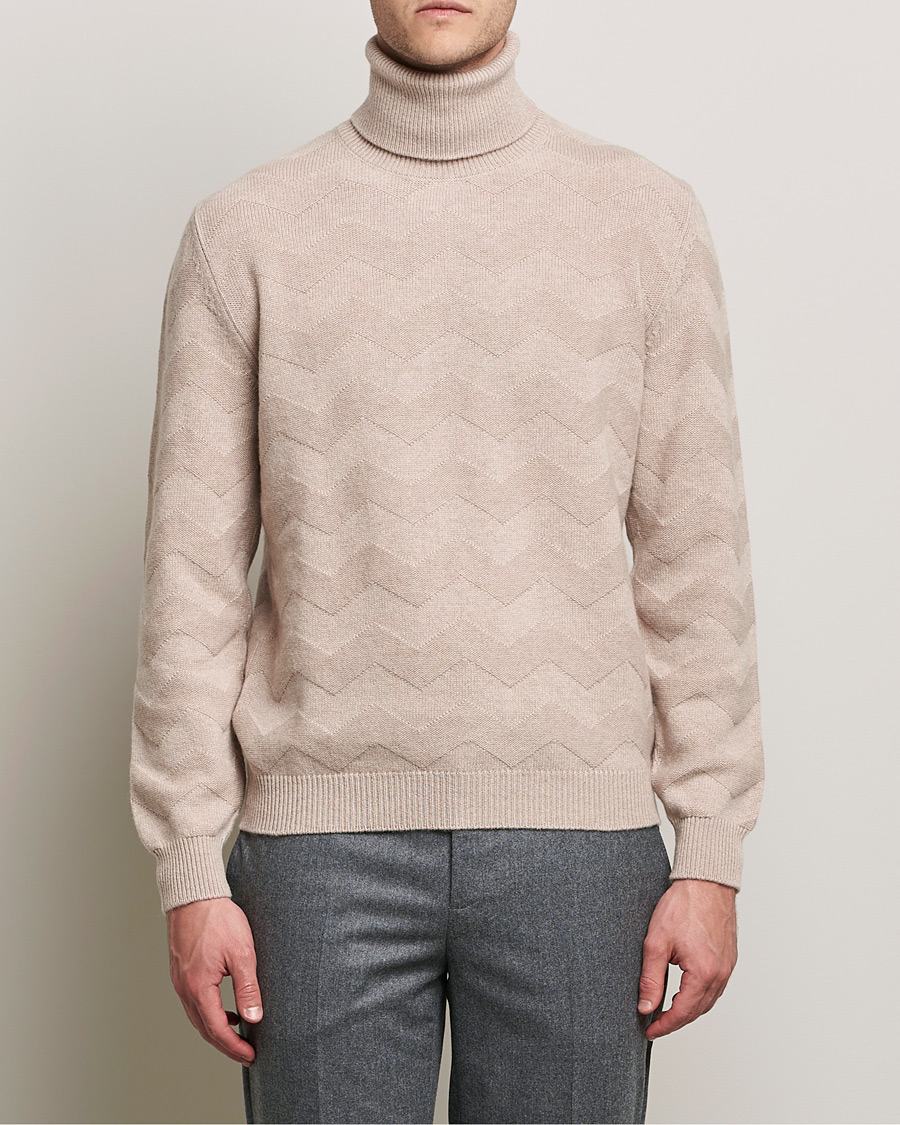 Herr | Tröjor | Kiton | Cashmere Zig Zag Turtleneck Beige