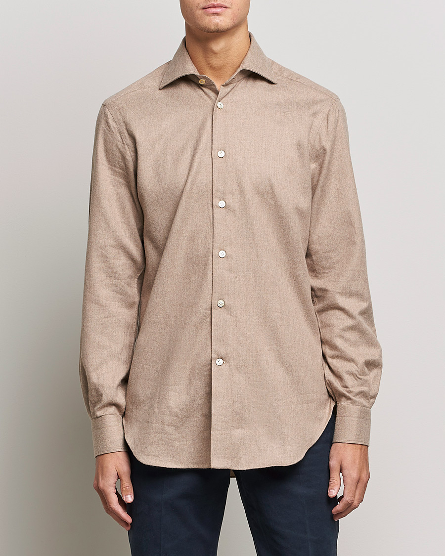 Herr | Skjortor | Kiton | Slim Fit Flannel Shirt Beige