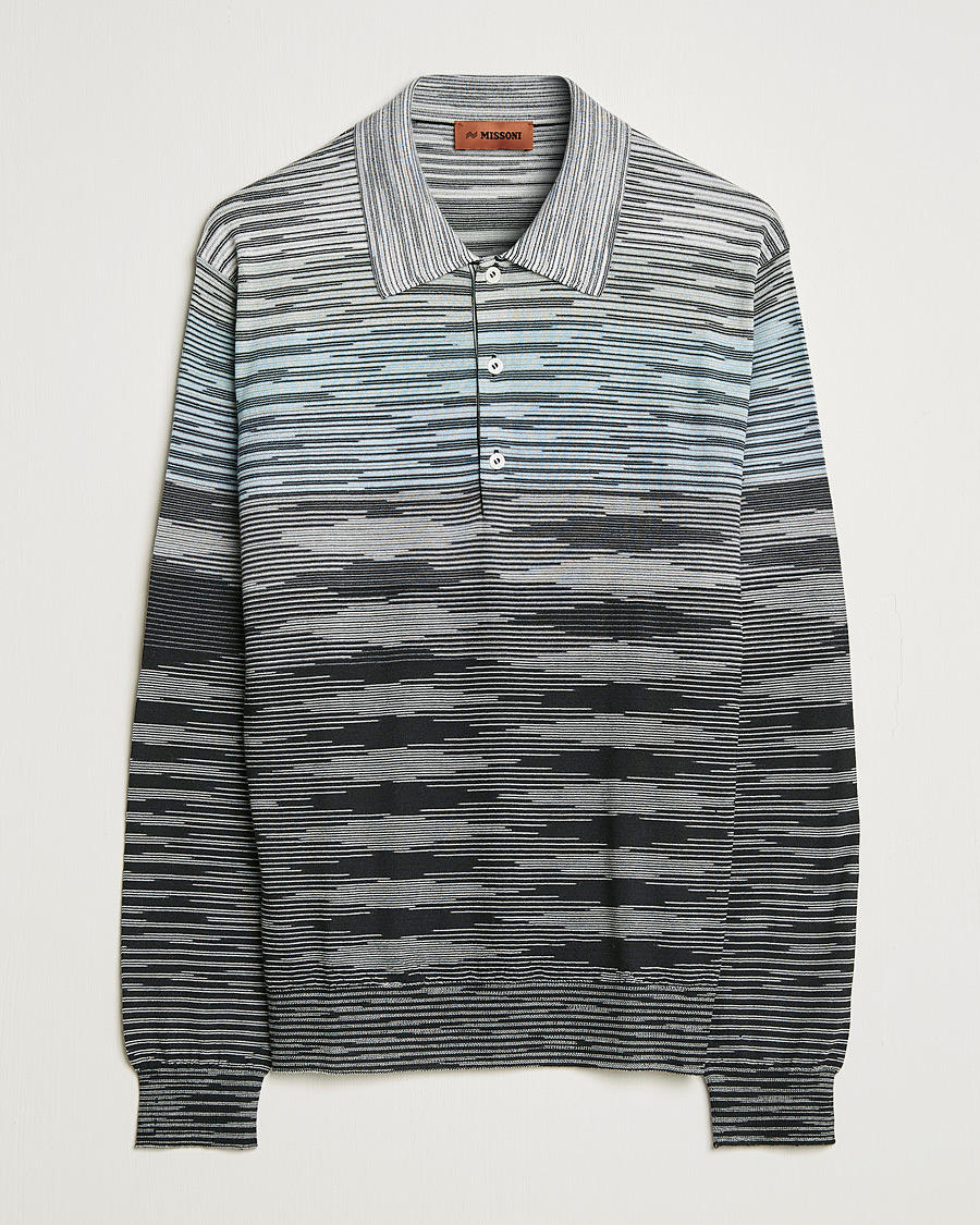 Herr | Tröjor | Missoni | Fiammato Knitted Polo Blue/Grey