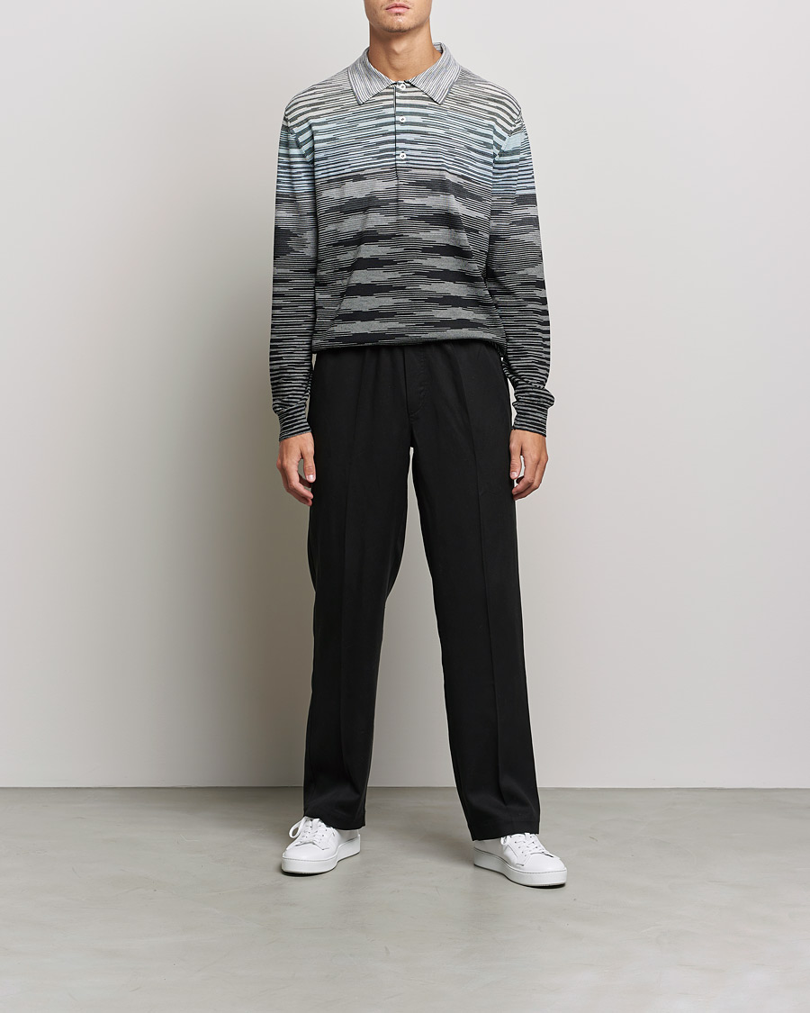 Herr | Tröjor | Missoni | Fiammato Knitted Polo Blue/Grey