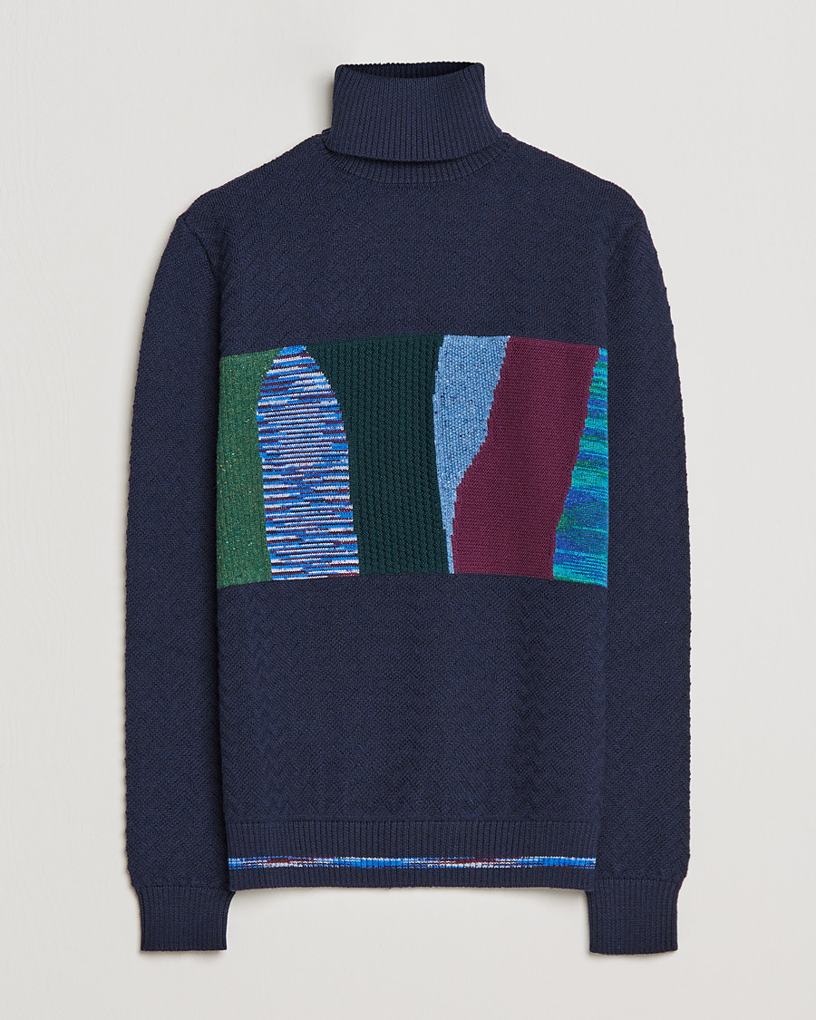Herr | Tröjor | Missoni | Patchwork Chevron Turtleneck Navy