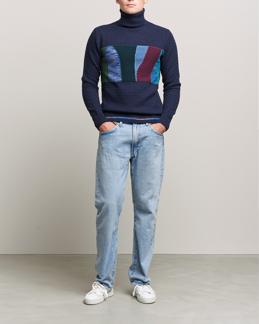Herr | Tröjor | Missoni | Patchwork Chevron Turtleneck Navy