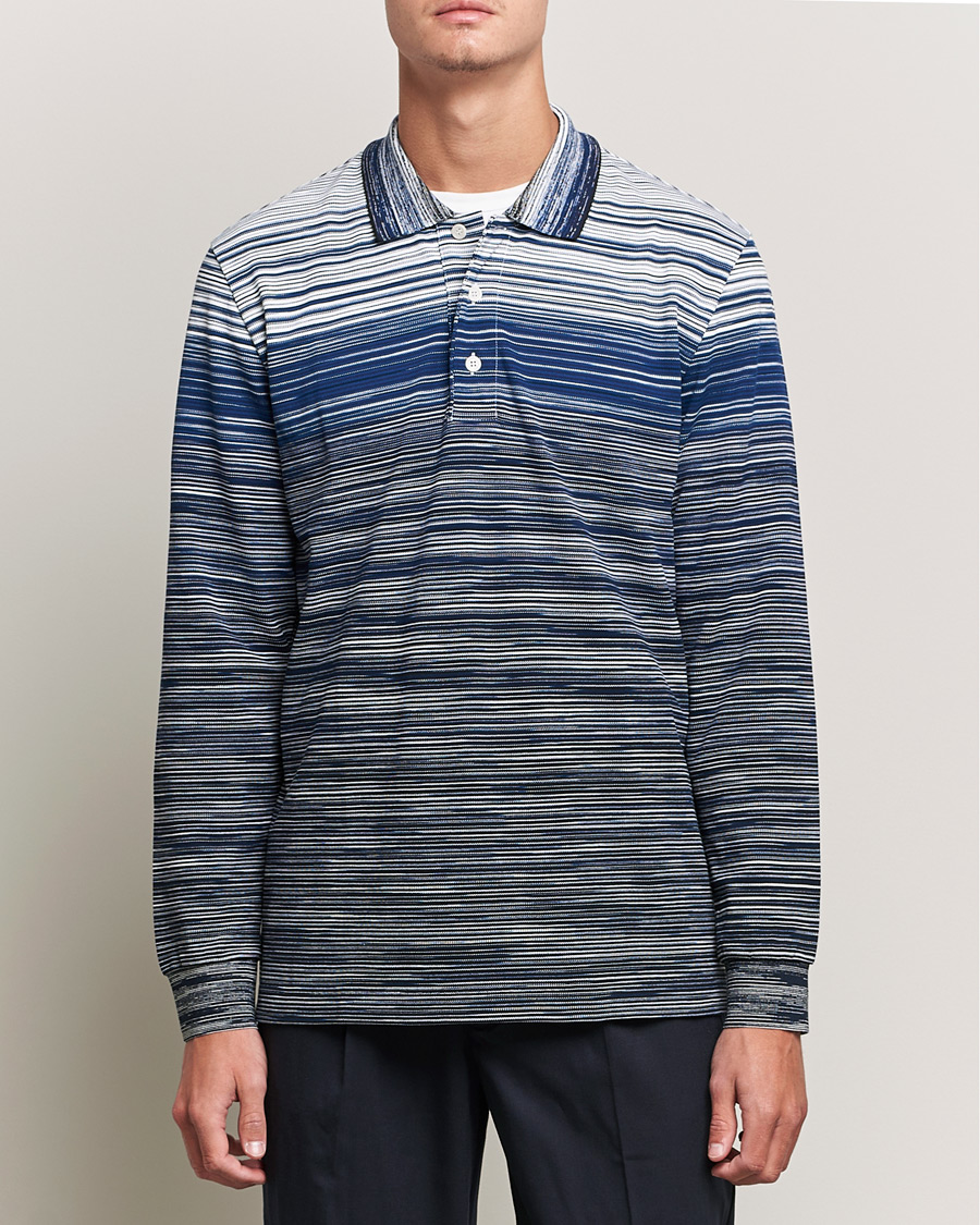 Herr | Långärmade pikéer | Missoni | Fiammato Piquet Polo Navy/White