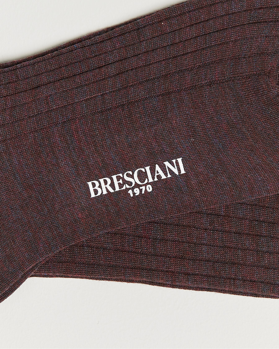 Herr | Underkläder | Bresciani | Wool/Nylon Ribbed Short Socks Wine Melange