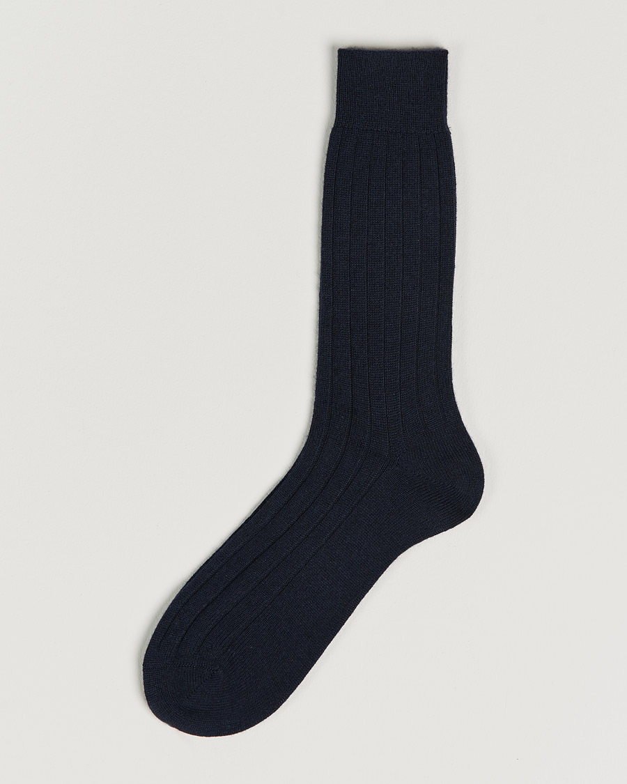 Herr |  | Bresciani | Pure Cashmere Ribbed Socks Navy