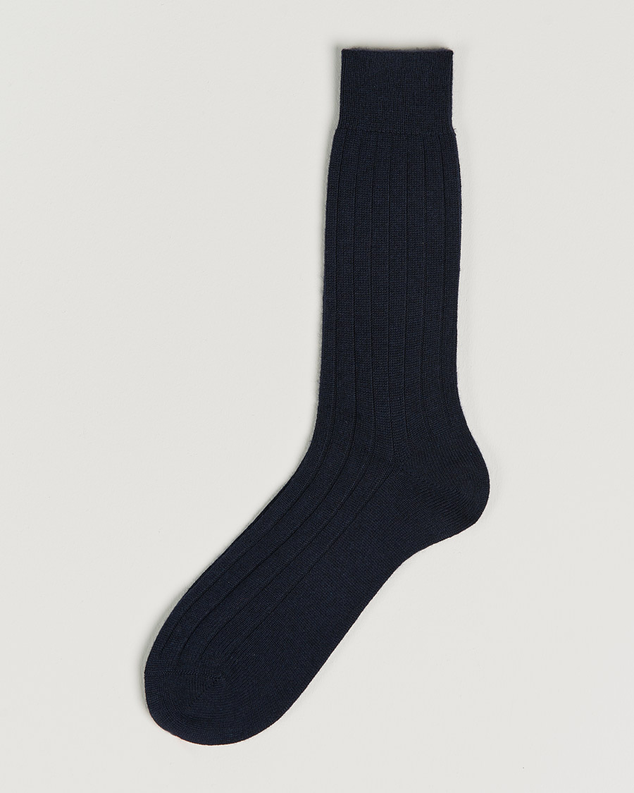 Herr | Underkläder | Bresciani | Pure Cashmere Ribbed Socks Navy
