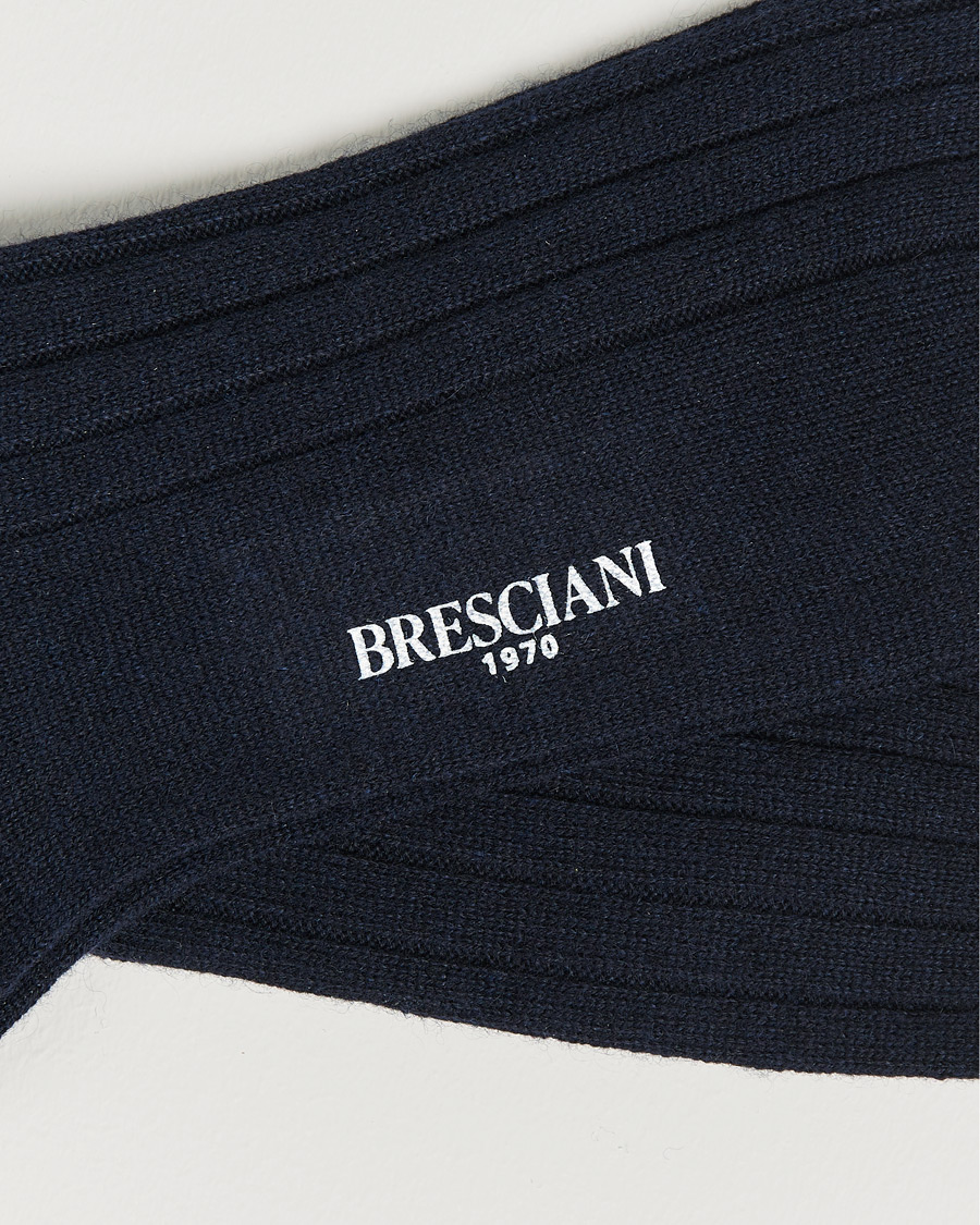 Herr | Underkläder | Bresciani | Pure Cashmere Ribbed Socks Navy