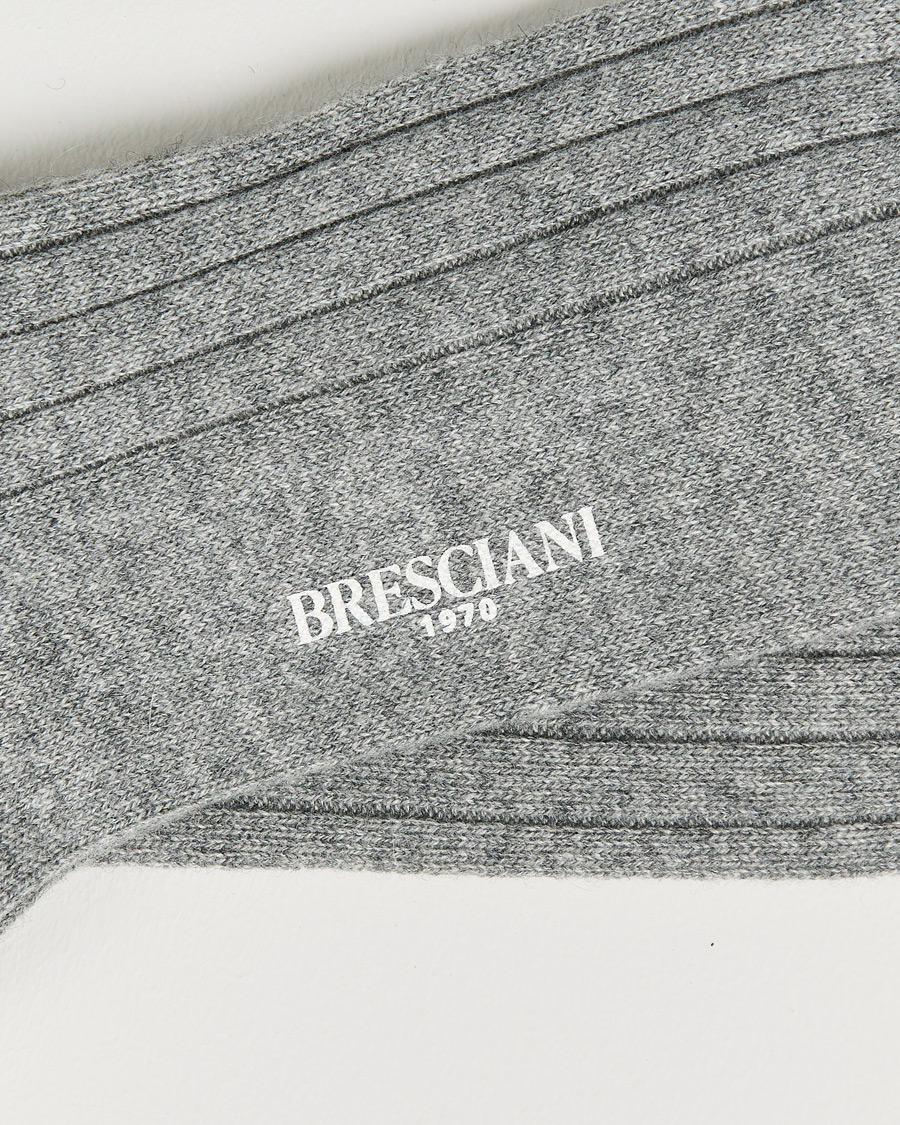 Herr |  | Bresciani | Pure Cashmere Ribbed Socks Light Grey