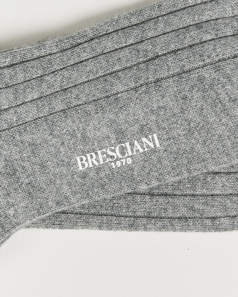 Herr | Underkläder | Bresciani | Pure Cashmere Ribbed Socks Light Grey