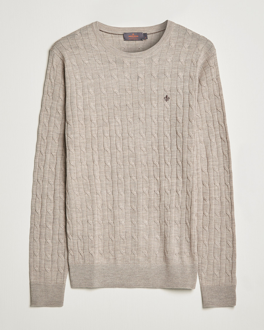 Herr | Tröjor | Morris | Merino Cable Crew Neck Khaki Melange