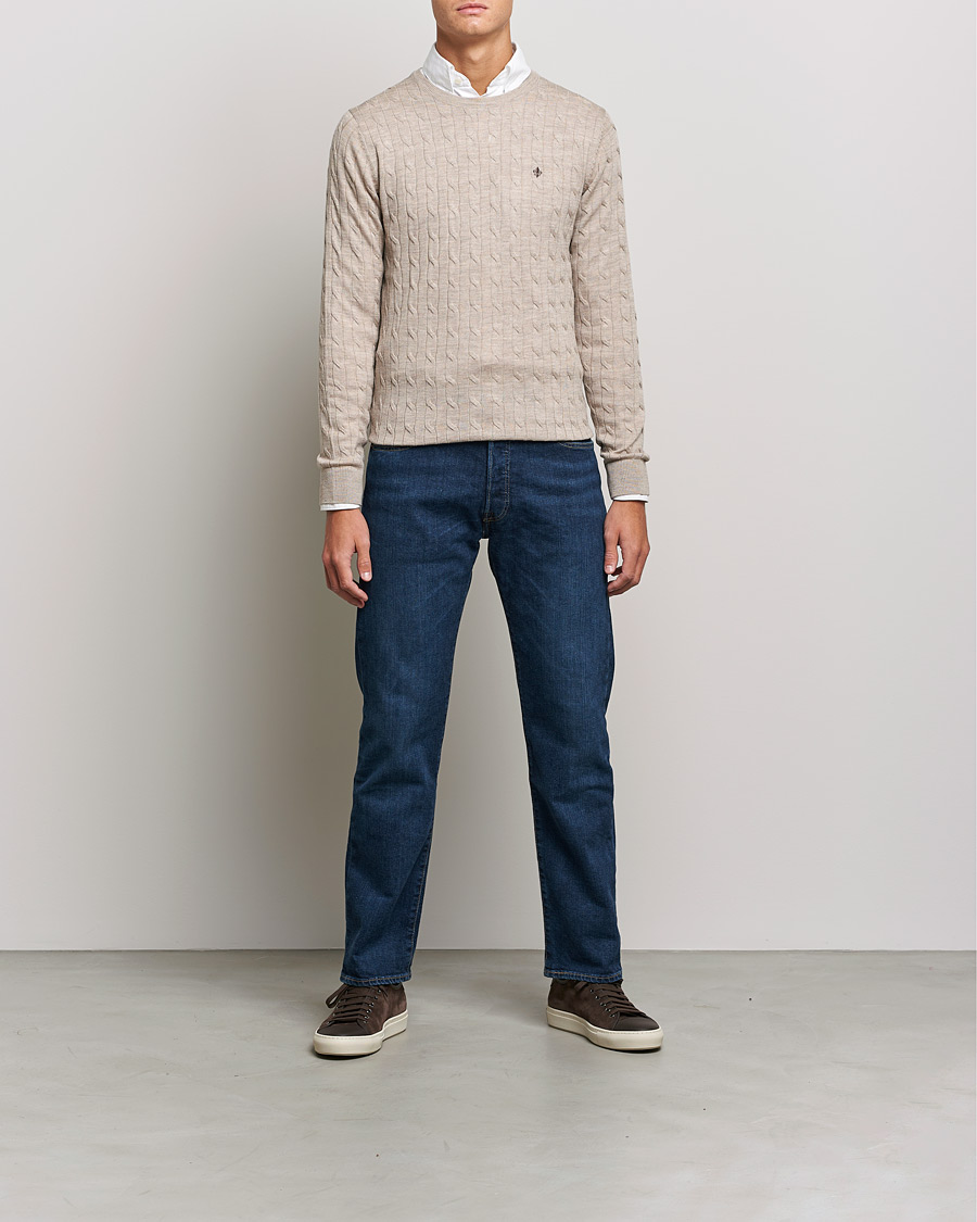Herr | Tröjor | Morris | Merino Cable Crew Neck Khaki Melange