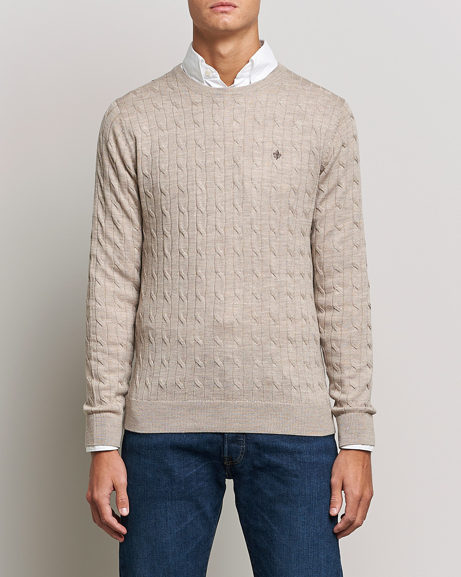 Herr | Tröjor | Morris | Merino Cable Crew Neck Khaki Melange
