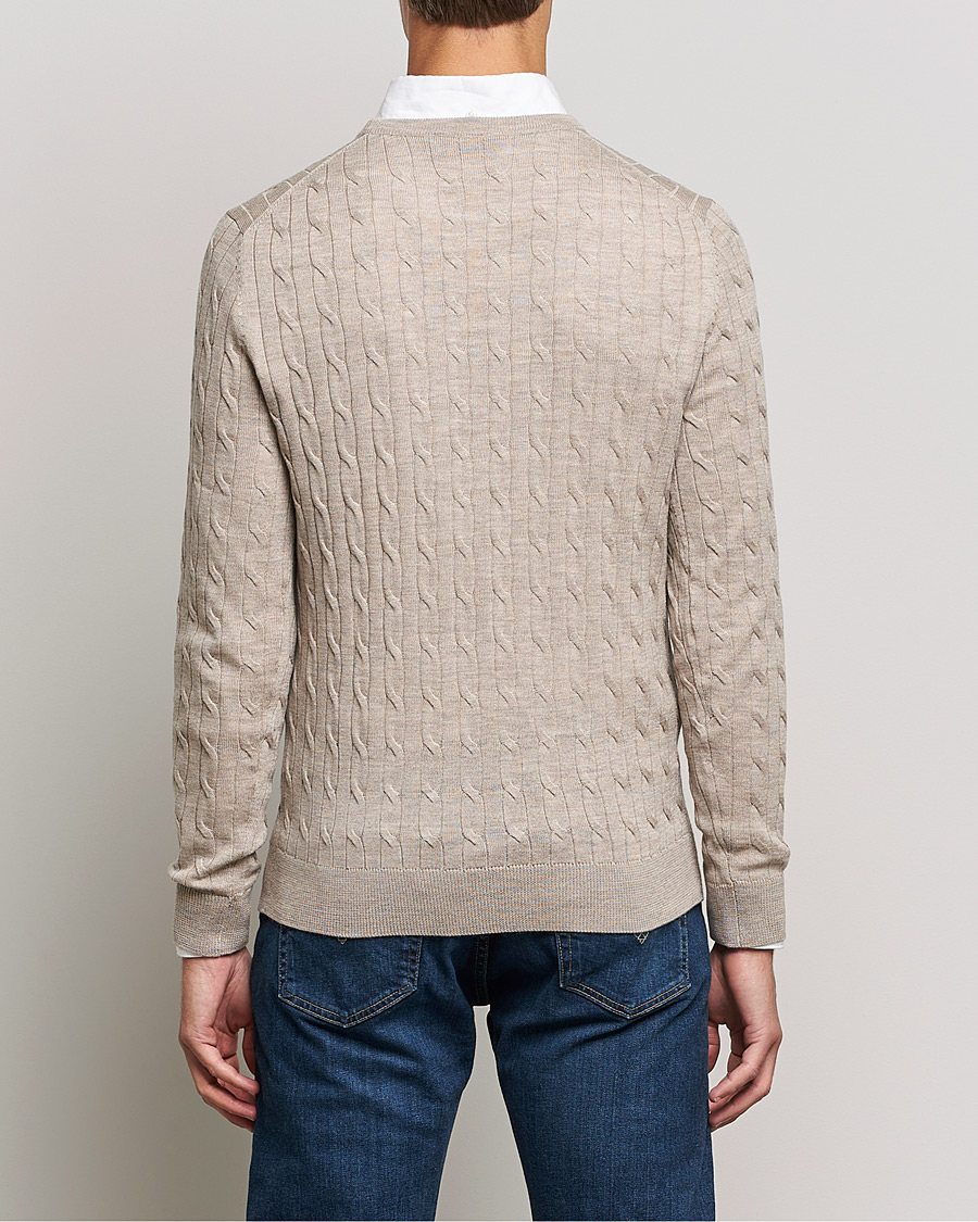 Herr | Tröjor | Morris | Merino Cable Crew Neck Khaki Melange