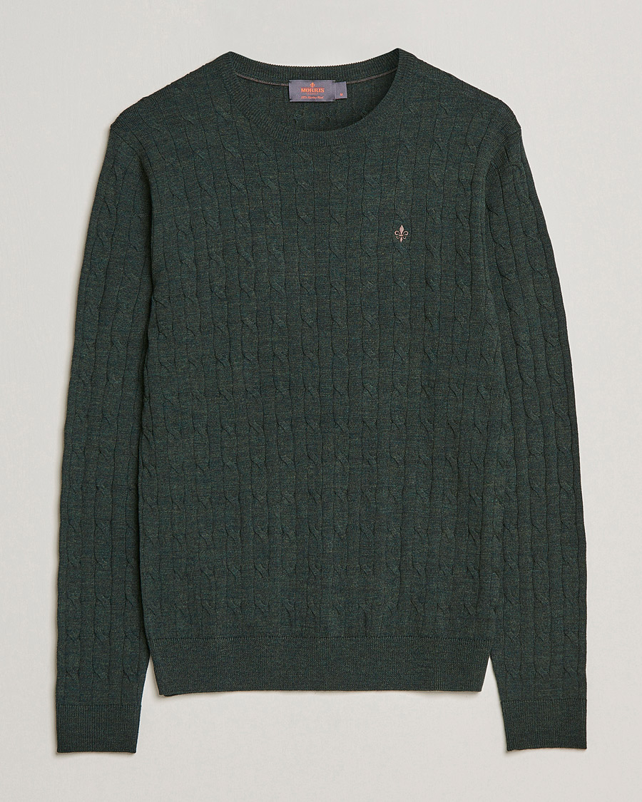 Herr | Tröjor | Morris | Merino Cable Crew Neck Olive